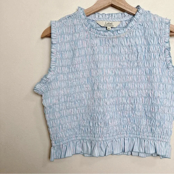 Label Ritu Kumar Womens  Medium Blue Pink Smocked Crop Top - Picture 5 of 11